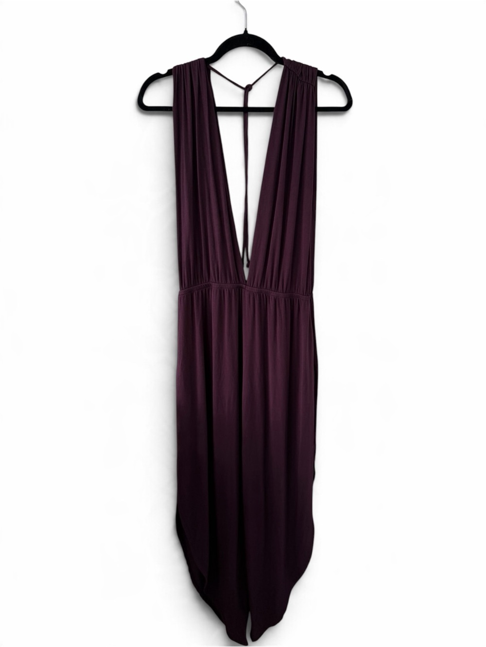 Jules Plum Purple Deep V Open Back Wide Leg Jumpsuit Size S